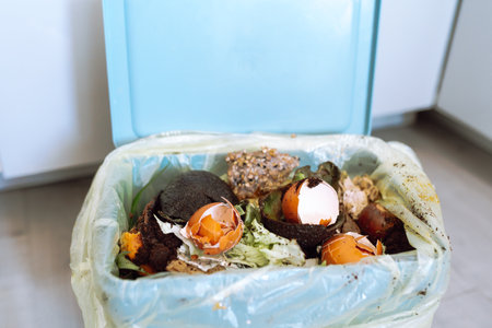 collecting organic food waste at homeの写真素材