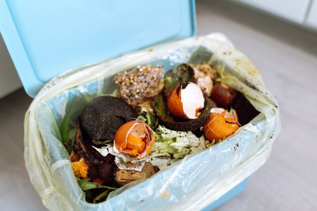 collecting organic food waste at homeの写真素材