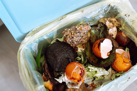 collecting organic food waste at homeの写真素材