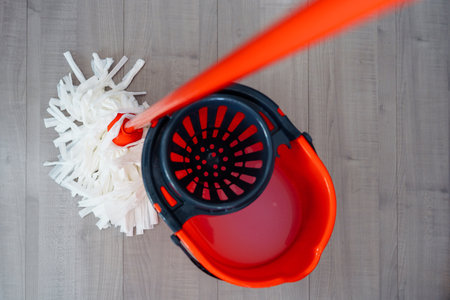 bucket for wet cleaning with moisture wringing and mopの写真素材