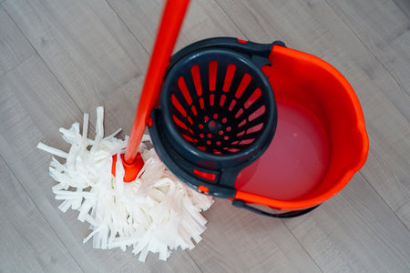bucket for wet cleaning with moisture wringing and mopの写真素材