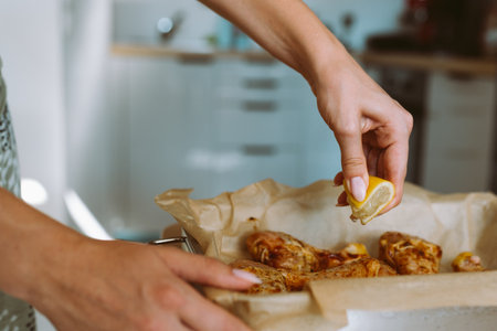 baked chicken in oven at homeの写真素材