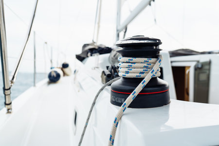 halyard winch on sailing yachtの写真素材