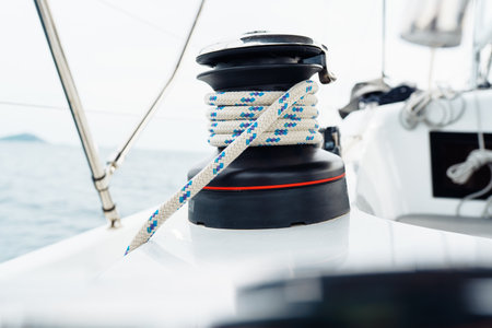 halyard winch on sailing yachtの写真素材