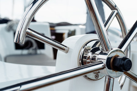 steering wheel on a yacht