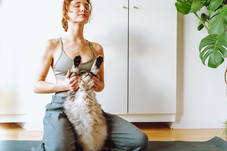 Yoga with pet catの写真素材