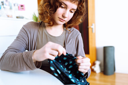 Making your own sleeping cap for curly hairの写真素材