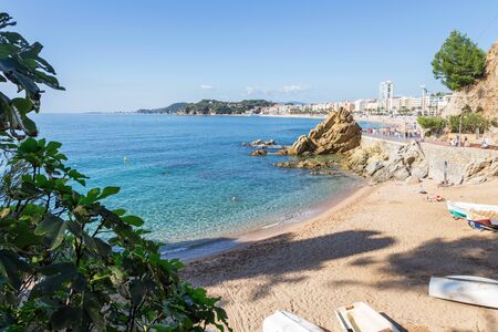 Panoramic view of the embankment and the beach of the resort town of Lloret de Mar, Costa Brava, Spainの写真素材