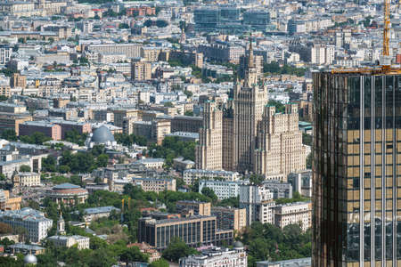 A breathtaking panoramic view of Moscow from the observation deck of the skyscraper of the Moscow City business center. Moscow, Russia.のeditorial素材