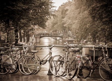 Bikes on the Canal, Amsterdamの写真素材