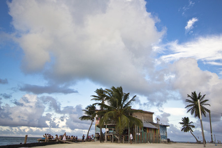 CAYE CAULKER, BELIZE - SEPTEMBER 20, 2013: People relaxing at The Split region. September 20, 2013 in Caye Caulker, Belize. Belizeâs Tourism Industry has lately seen record-breaking monthsのeditorial素材