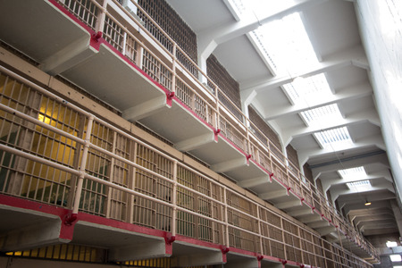Inside the cellblock in former Alcatraz Penitentiaryのeditorial素材