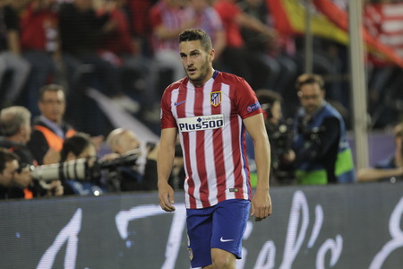 MADRID, SPAIN - April 27: Koke in action During the semifinal match of the UEFA Champions League first leg between Atletico Madrid and the Bayen Munich at the Vicente Calderon April 27, 2016 Madrid, Spainのeditorial素材