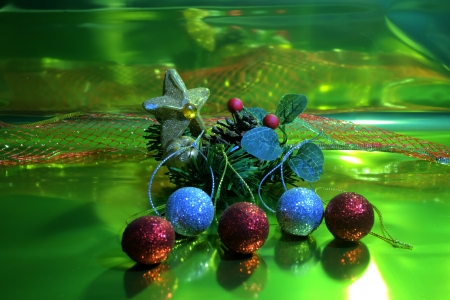 Christmas ornament with star and several ballsの写真素材