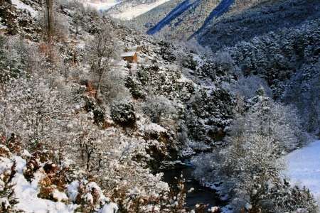 Snowy mountain landscapeの写真素材