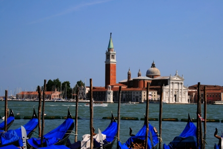Church of Venice with gondolas in frontの写真素材