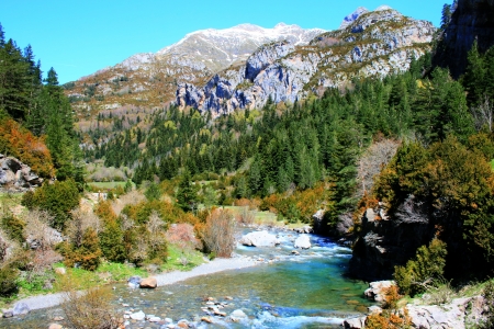 river in a valley of the Pyreneesの写真素材