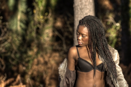 black woman posing in lingerieの写真素材