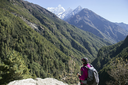 person on a mountainの写真素材