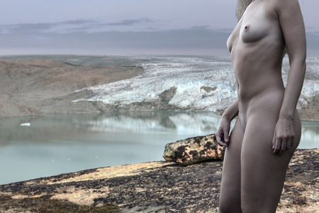 pretty girl naked in glacierの写真素材