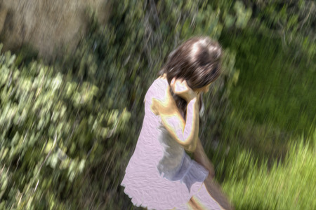 pretty woman posing in lingerie in ruined houseの写真素材