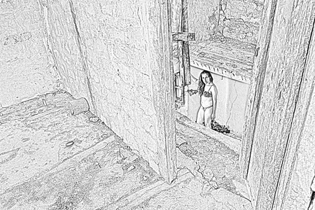 pretty girl posing nakedの写真素材