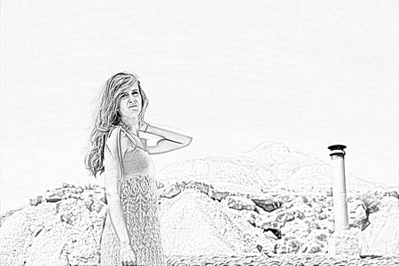 pretty girl posing in the desertの写真素材