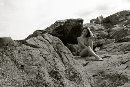 pretty girls posing in the coastの写真素材