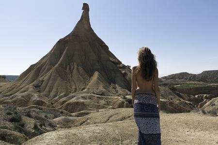 girl posing in desertの写真素材