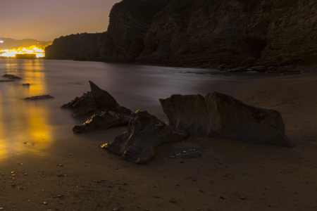 landscape in the coast at nightの写真素材