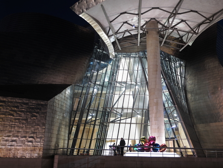 museum in bilbao at nightのeditorial素材
