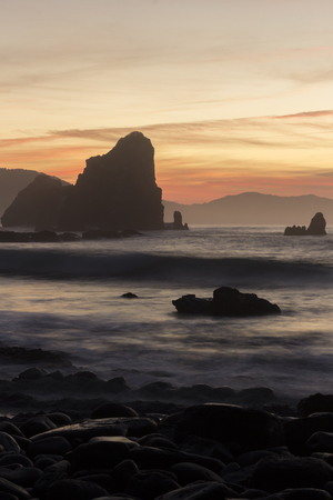 sunset in the coast of bizkaiaの写真素材