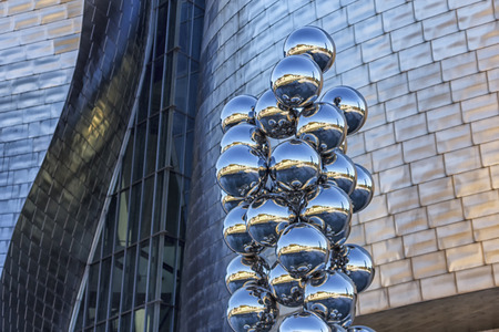 Detailed exterior structure of The Guggenheim Museum in Bilbao, Biscay, Basque Country, Spainのeditorial素材