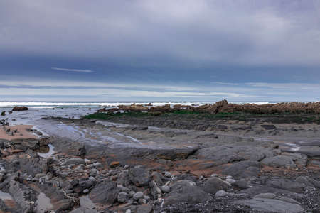 rocky beach in the basque countryの写真素材