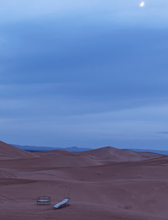 sunset in the desert of saharaの写真素材