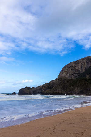 beauty beach in the coast of basque countrywith small wavesの写真素材