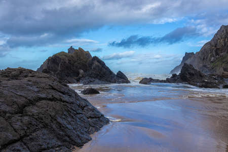 laga beach in urdaibai biosphere reserve in vizcaya a cloudy day