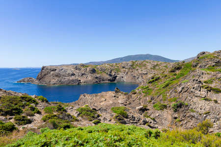 blue sky and sea in cap de creus, near cadaques in the north of girona on the costa bravaの写真素材