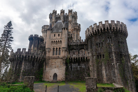 main facade of butron castle on a cloudy dayのeditorial素材