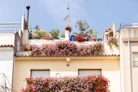 balcony with flowers in the town of Tossa de Mar on the Costa Bravaの写真素材