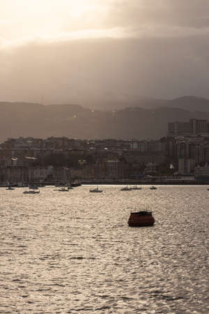 mouth of the river Nervion in the Basque Country at sunsetの写真素材