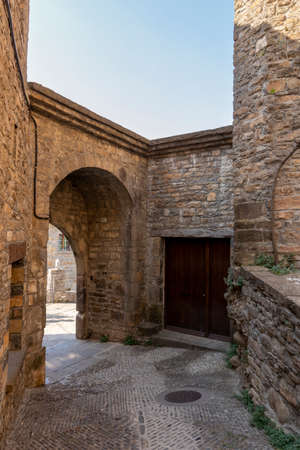 entrance to the medieval city of ainsa in the aragonese pyreneesの写真素材