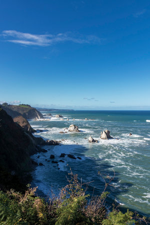 beach of silence on the coast of asturias in the north of spainの写真素材