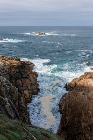 rocky beach on the Galician coast. Coruna, Spain.の写真素材