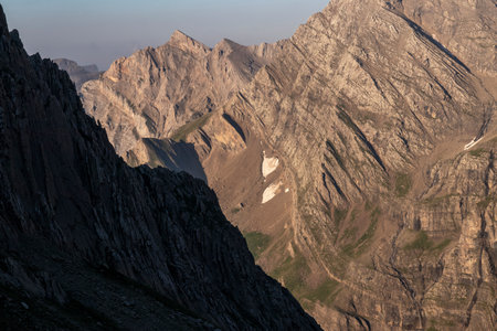 mountains of the pyrenees in the south of france in the village of gavarnie at sunset in summerの写真素材