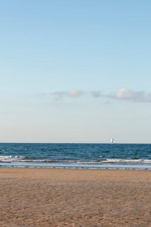 pleasure boats on the beach of laredo a summer day from the beach in summerの写真素材