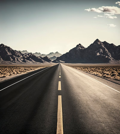 Endless straight highway in the American Southwestの素材