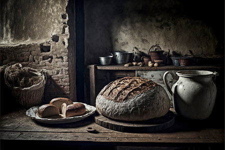 artisan bread made in a rustic bakeryの素材