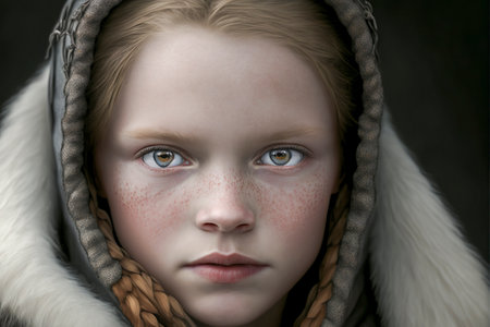 Sweet Innocence: A Nordic Beauty in a Playful Studio Portrait, ai generativeの素材