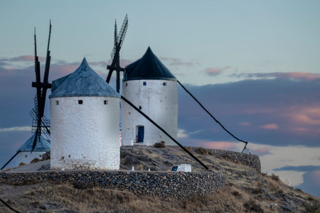 Sweeping Scenery: The Windmills of Consuegra in Toledo, Spainの写真素材